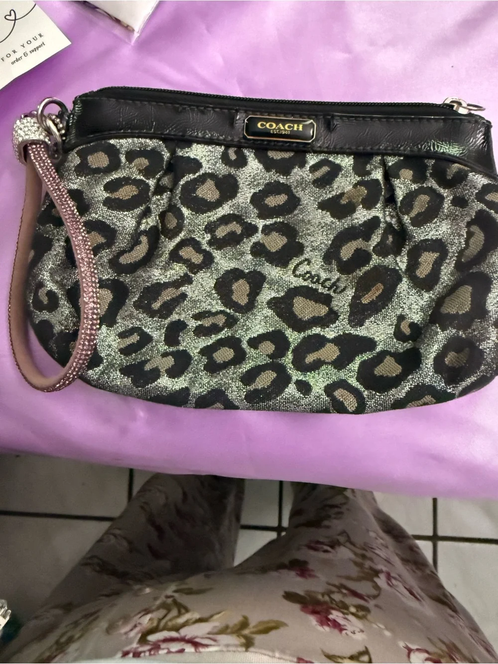 COACH Leopard Ocelot Print Wristlet Clutch in Brown, Silver and Black